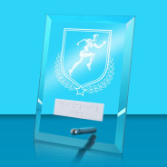 UV Colour Printed Male Running Glass Rectangle Award with Metal Pin