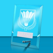 UV Colour Printed Badminton Glass Rectangle Award with Metal Pin