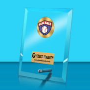 Baseball Glass Rectangle Award with Metal Pin