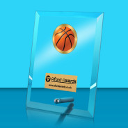 Basketball Glass Rectangle Award with Metal Pin