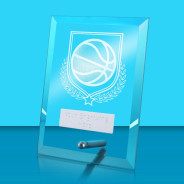 UV Colour Printed Basketball Glass Rectangle Award with Metal Pin