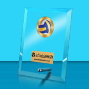 Beach Volleyball Glass Rectangle Award with Metal Pin