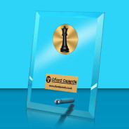 Chess Glass Rectangle Award with Metal Pin