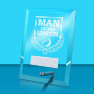 UV Colour Printed Cricket Man of the Match Glass Rectangle Award with Metal Pin