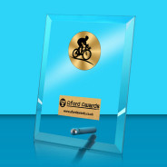 Cycling Glass Rectangle Award with Metal Pin