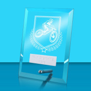 UV Colour Printed Cycling Glass Rectangle Award with Metal Pin