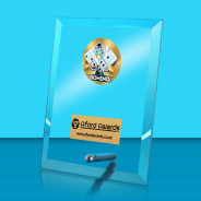Dominoes Glass Rectangle Award with Metal Pin