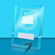 UV Colour Printed Drama Glass Rectangle Award with Metal Pin