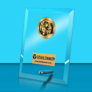 Fishing Glass Rectangle Award with Metal Pin
