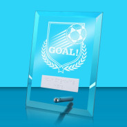 UV Colour Printed Football 'Goal!' Glass Rectangle Award with Metal Pin