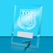 UV Colour Printed Football Top Goal Scorer Glass Rectangle Award with Metal Pin