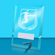 UV Colour Printed Football Glass Rectangle Award with Metal Pin