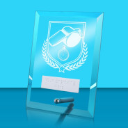 UV Colour Printed Football Referee Glass Rectangle Award with Metal Pin
