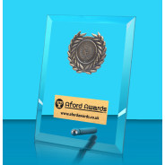 Glass Rectangle Award and Pin with Wreath