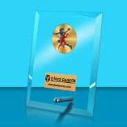Handball Glass Rectangle Award with Metal Pin