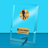 Hiking Glass Rectangle Award with Metal Pin