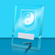 UV Colour Printed Martial Arts Glass Rectangle Award with Metal Pin