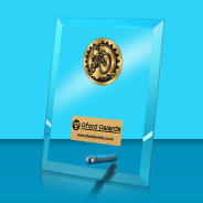 Mountain Biking Glass Rectangle Award with Metal Pin