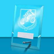 UV Colour Printed Motorsport Glass Rectangle Award with Metal Pin