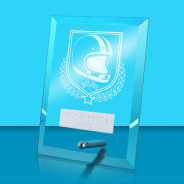 UV Colour Printed Motorsport Glass Rectangle Award with Metal Pin