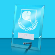 UV Colour Printed Padel Tennis Glass Rectangle Award with Metal Pin