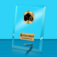 Photography Glass Rectangle Award with Metal Pin