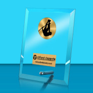 Pole Vault Glass Rectangle Award with Metal Pin