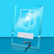 UV Colour Printed Rugby Glass Rectangle Award with Metal Pin