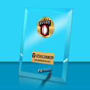 Rugby Glass Rectangle Award with Metal Pin