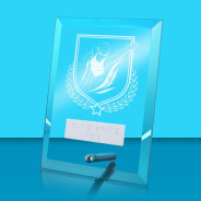 UV Colour Printed Female Swimming Glass Rectangle Award with Metal Pin