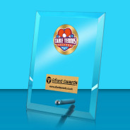 Table Tennis Glass Rectangle Award with Metal Pin