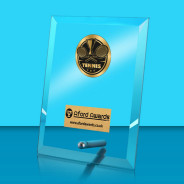 Tennis Glass Rectangle Award with Metal Pin