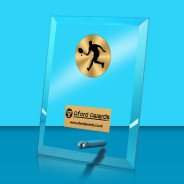 Tennis Glass Rectangle Award with Metal Pin