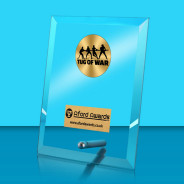Tug of War Glass Rectangle Award with Metal Pin