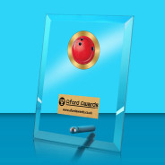 Ten Pin Bowling Glass Rectangle Award with Metal Pin