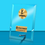 Trampolining Glass Rectangle Award with Metal Pin