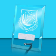 UV Colour Printed Volleyball Glass Rectangle Award with Metal Pin