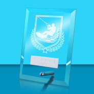 UV Colour Printed Watersports Glass Rectangle Award with Metal Pin