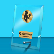 Weightlifting Glass Rectangle Award with Metal Pin