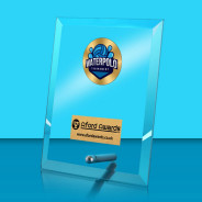 Water Polo Glass Rectangle Award with Metal Pin