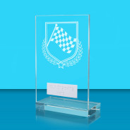 UV Colour Printed Motorsport Chequered Flag L Shaped Jade Glass Award