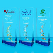 Egyptian Blue Leaf Crystal Wedge Award