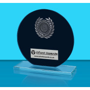 Jade Black Glass Award with Wreath