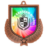 Colour Printed Antique Bronze Shield Shaped Medal