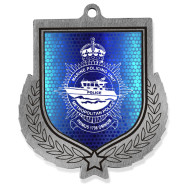 Colour Printed Antique Silver Shield Shaped Medal