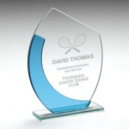 Jade/Blue Glass Oval Plaque with Angled Top