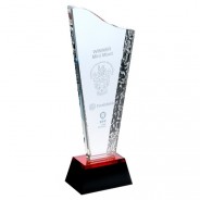 Clear Glass Tall Arrow Plaque on Black Base