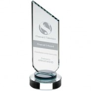 Clear Glass Plaque with Black Neck and Round Base