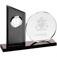 Clear/Black Glass Clock and Round Plaque