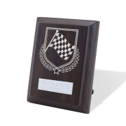 UV Colour Printed Motorsport Chequered Flag Walnut Plaque with Strut
